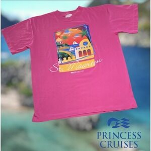 VTG Princess Cruises St. Maarten Sunset Graphic Souvenir T-Shirt Pink XL FLAWS